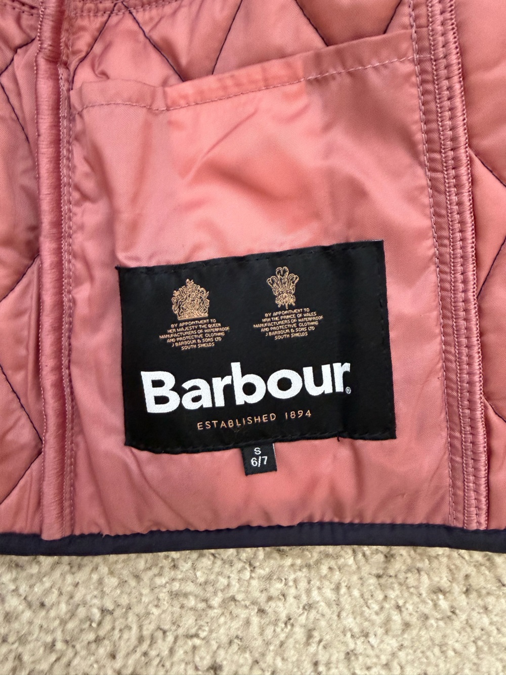 Girl’s Barbour Liddersdale Quilted Jacket /Coat Navy S (6/7) - Picture 5 of 5